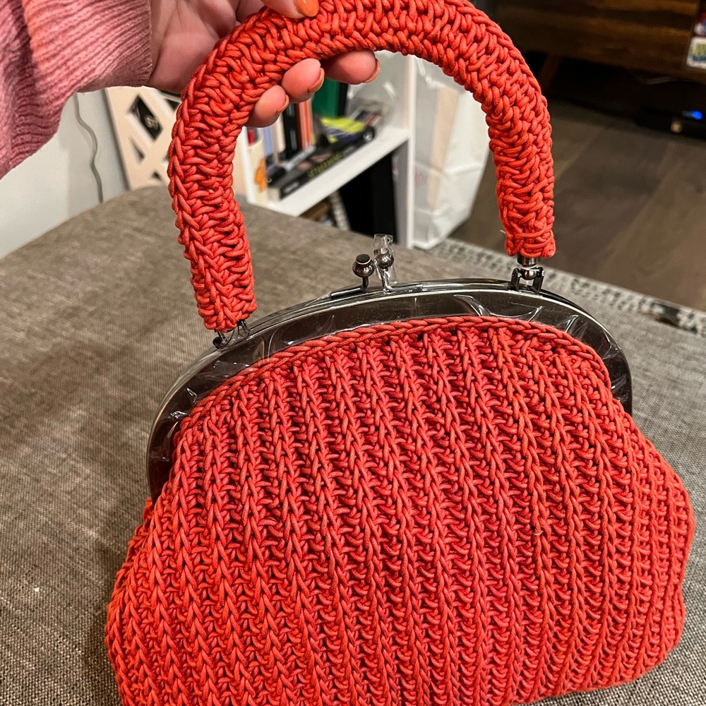 Patricia Nash Willow Top Handle Frame raffia bag.